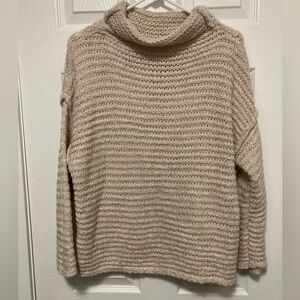 Aerie Cream Colored Turtleneck Wool Blend Ribbed Open Knit Sweater
